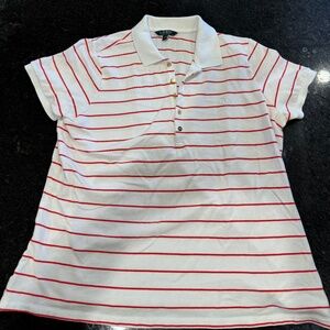 Ralph Lauren 2xl white short sleeve polo red stripes gold button front casual